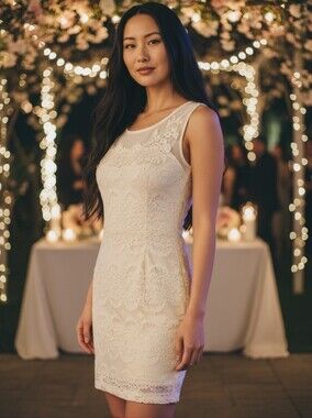 City Triangle Dress Cocktail Wedding Nude‎ Lace Elegant sz 10